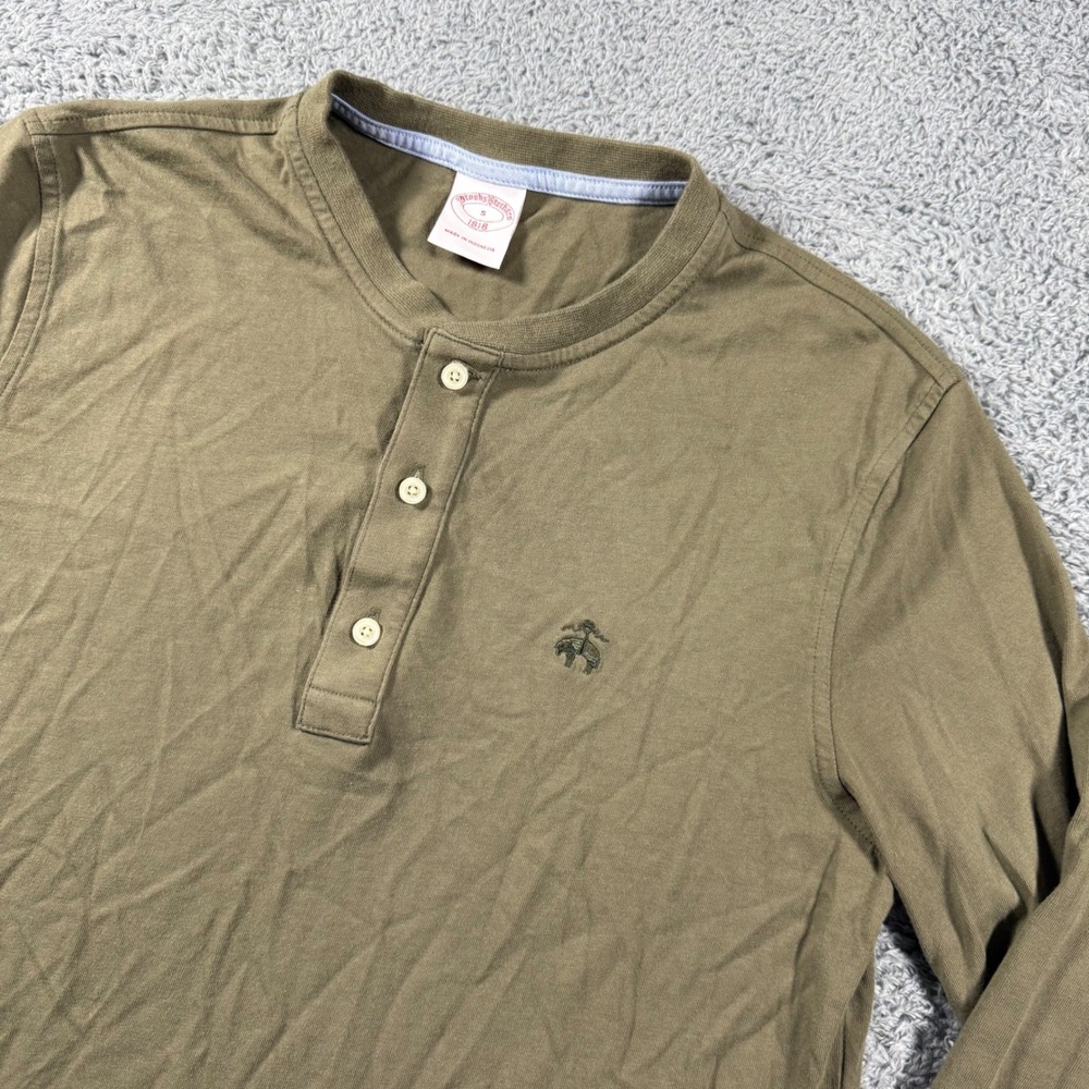 Brooks Brothers Henley Mens Small Olive Army Green Long Sleeve Chest Logo